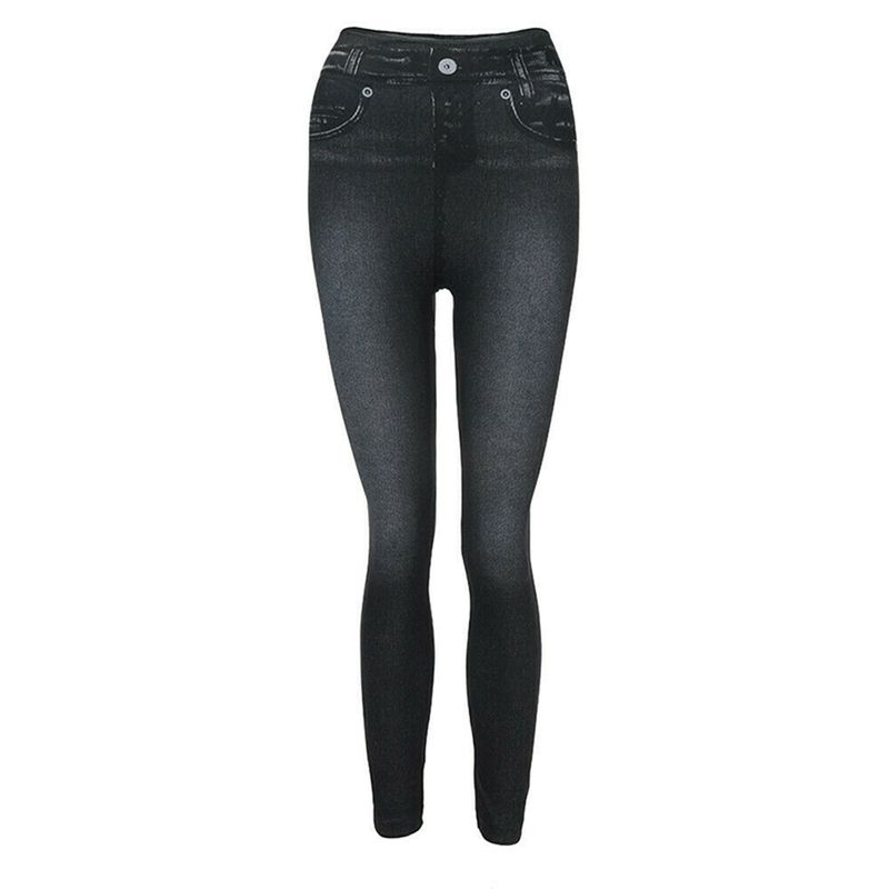 PWFE Real Pocket Short Fleece Imitation Jeans Leggings Women's Jean-Looking Jeggings High Waisted Leggings - image 2 of 7