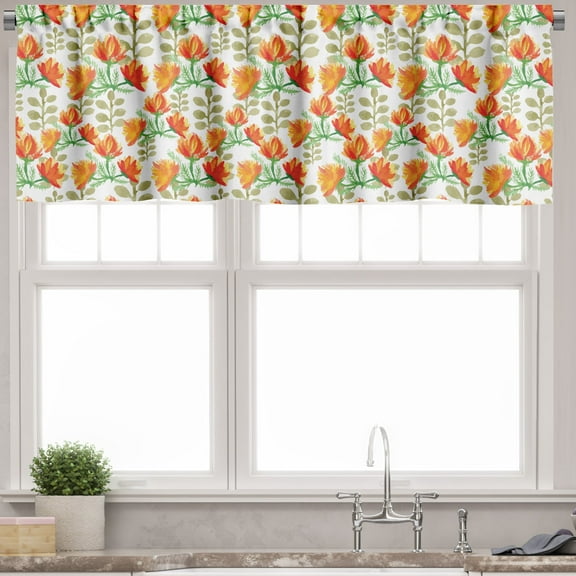 Ambesonne Floral Valance Pack of 2, Garden Spring Branches, 54"X18", Forest Green Vermilion