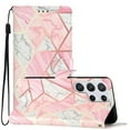 thumbnail image 2 of Allytechgroup Pattern Wallet Flip Case for Samsung Galaxy S22 Ultra 5G, Premium PU Leather Kickstand Card Slots Cover Case with Wrist Strap Magnetic Clasp Shockproof Anti-Scratch Case, Pink Marble, 2 of 8