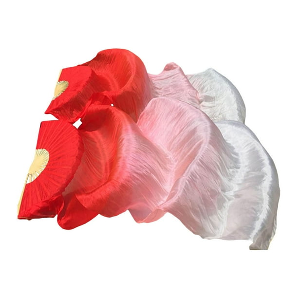 Abanicos de velo de seda para danza del vientre, abanicos plegables largos para mujeres y niñas, accesorios de vestuario rojo a blanco