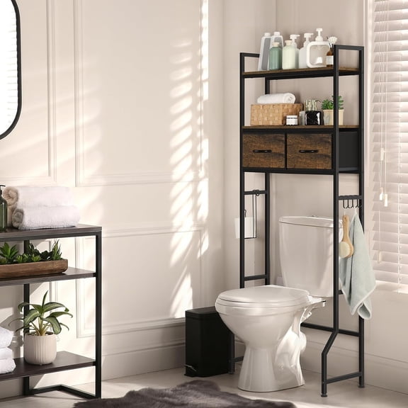 Over the Toilet Storage Cabinet with Fabric Drawers,Brown
