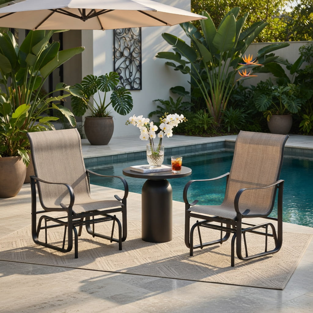 Hommoo 2-Piece Outdoor Glider Chair Set, High-Back Breathable Mesh Patio Chairs with Heavy-Duty Metal Frame, Gray