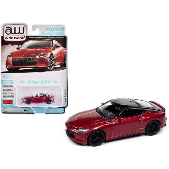 2023 Nissan Z Passion Red Metallic with Black Top "Import Legends" Series 1/64 Diecast Model Car by Auto World