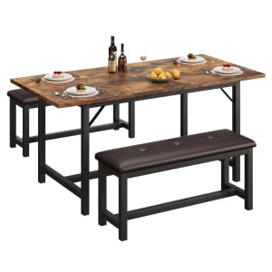 Dining Table Set for 4-6,3-Piece Kitchen Table with 2 Benches,Extendable Rectangle Kitchen Table,Space-Saving Dining Room Set for Breakfast Nook and Small Space