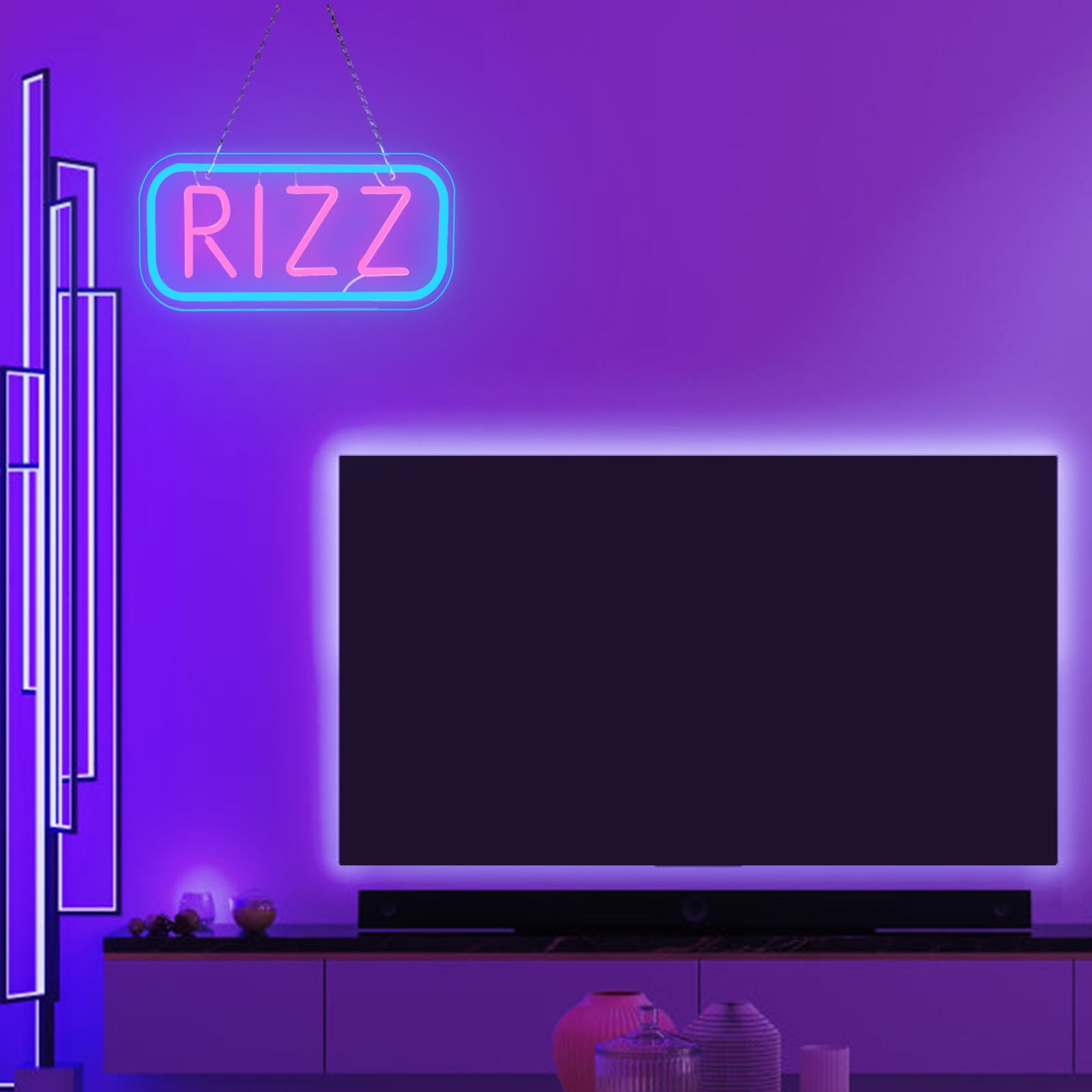 RIZZ LED Neon Sign Neon Sign Light 15.7"x 7.8" LED Neon Light with On/Off Switch Wave Neon Sign for Wall Home Party Decoration