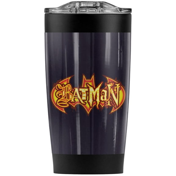Batman Fiery Shield Stainless Steel Tumbler 20 oz Coffee Travel Mug/Cup, Vacuum Insulated & Double Wall with Leakproof Sliding Lid | Great for Hot Drinks and Cold Beverages
