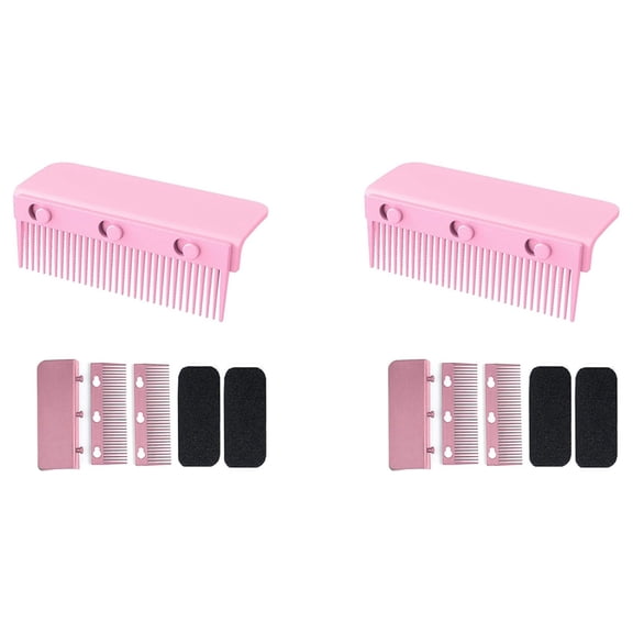 2X Flat Iron Comb Attachment Clip on, Grip Comb for Flat Iron, Flat Iron Hair Straightener Comb, for Flat Iron Pink,2 set Flat Iron Comb 4 x Nylon Sticker,Pink