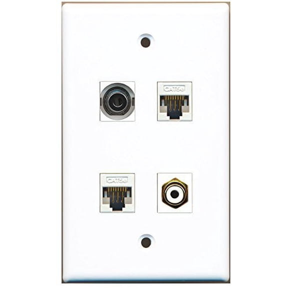 RiteAV - 1 Port RCA White 1 Port 3.5mm 2 Port Cat5e Ethernet White Wall Plate