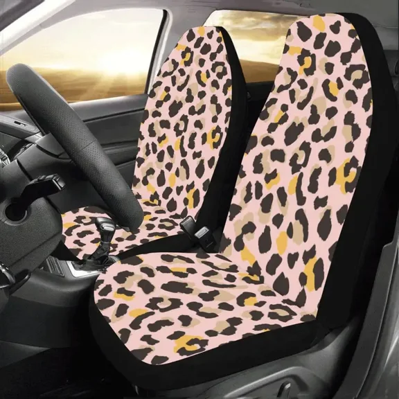 Pink Car Seat Covers 2 pc Animal Print Cheetah Pattern Front Seat Covers Car SUV Seat Protector Accessory ration