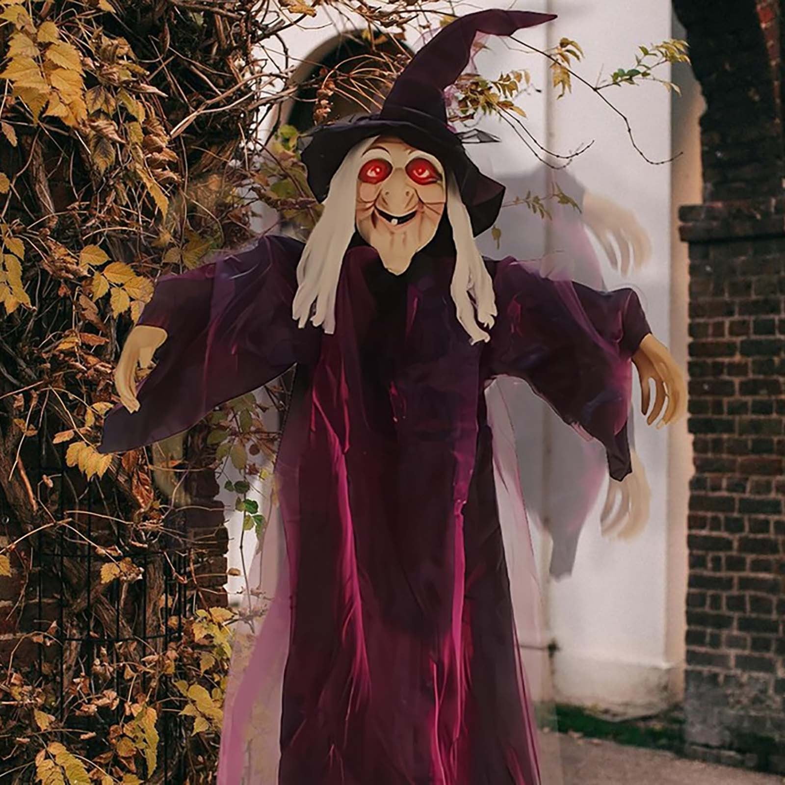 Halloween Animatronics Witch Clearance, Voice Activated Purple Escape Haunt Halloween House Decor & Fright Fest Prop, Life Size Animated Halloween Decoration Outdoor