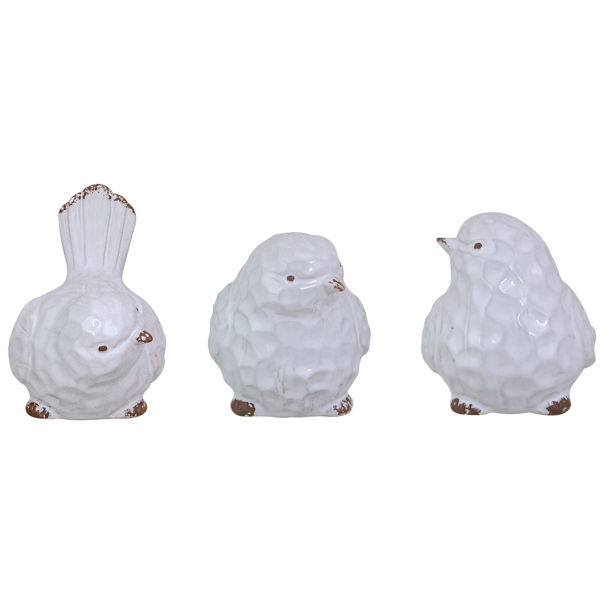 Urban Trends 50137 Ceramic Sitting Bird Figurine with Head Turned to The Side and Patterened Design Body Set of Two Gloss Finish White