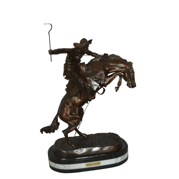 Bronco Buster by Remington Bronze Statue on Triple Marble Base – Premium Western Art Sculpture, Sophisticated Decorative Piece for Home & Office Decor, 21"L x 10"W x 26"H