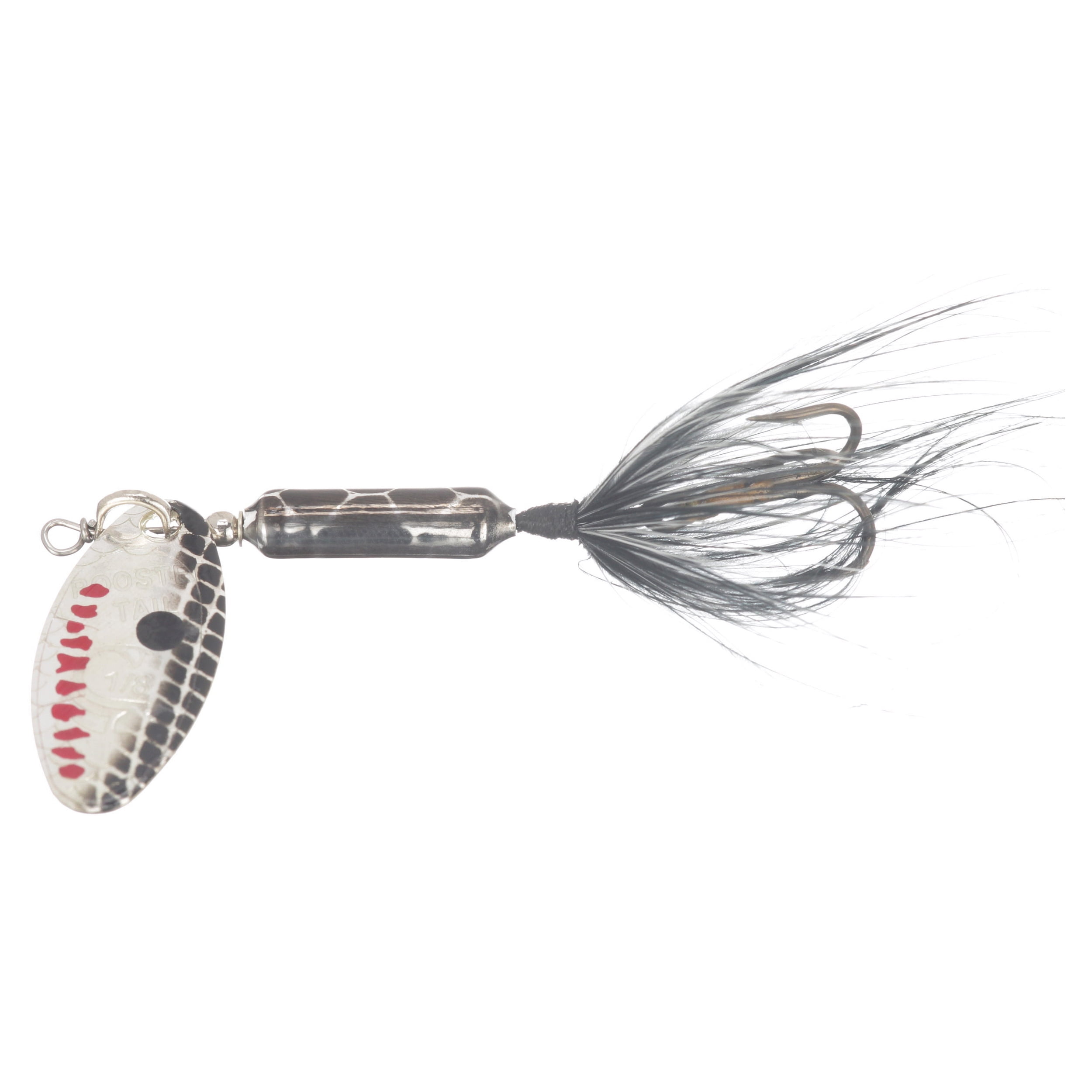 Worden's® Rooster Tail® Original Met Silver Black Lure, Inline Spinnerbait  Fishing Lure, 1/8 oz. Carded Pack 