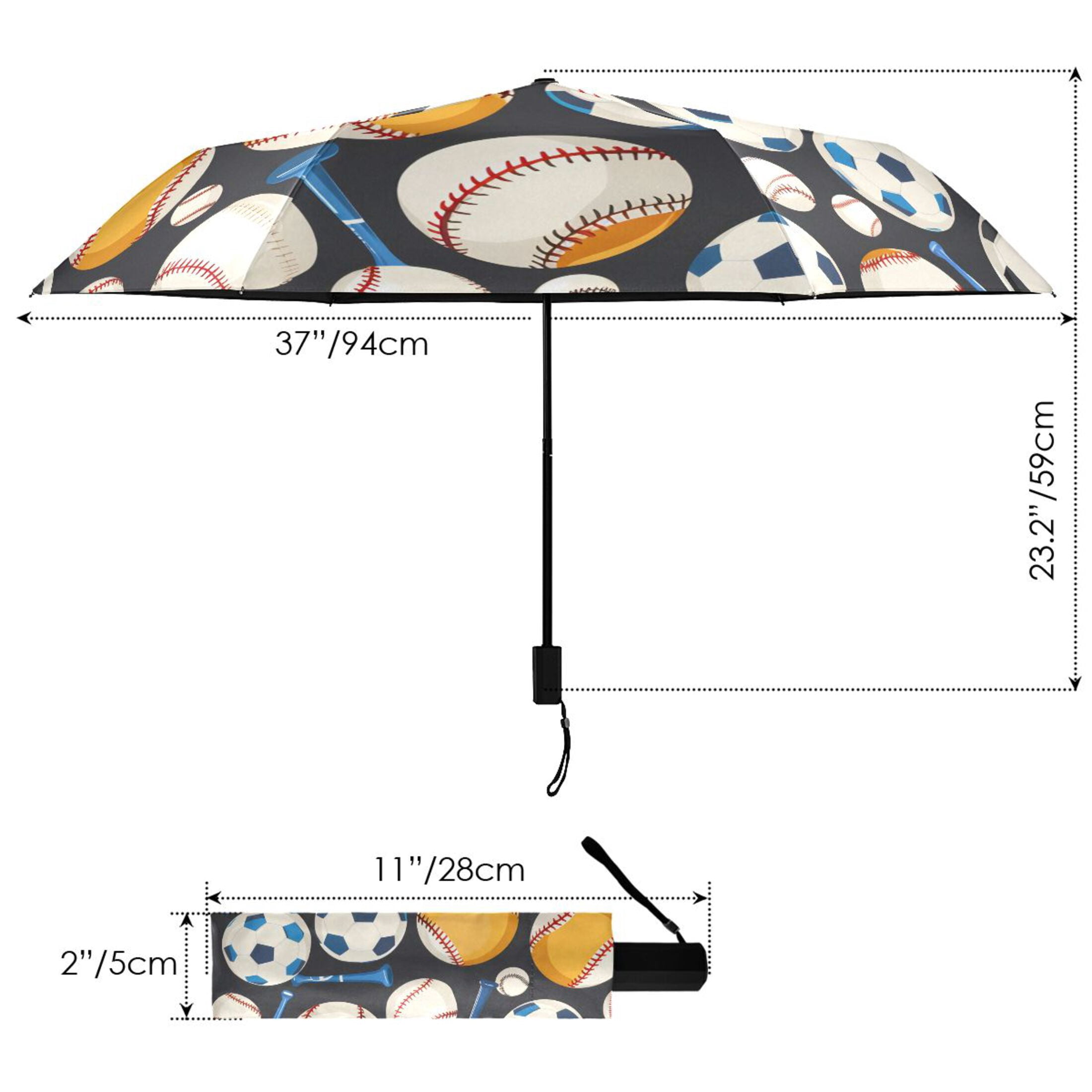 ALAZA Baseball Football UPF 50+ Compact Folding Umbrella for Rain Travel Umbrella Packable