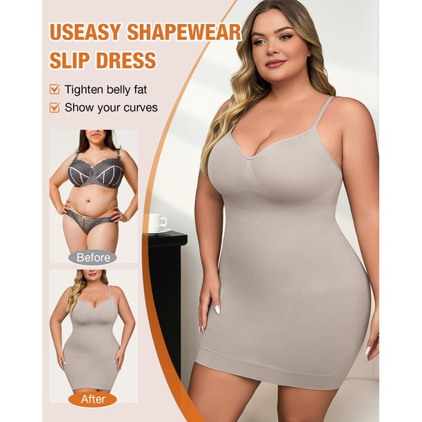 plus size shapewear slip dress CRVY Midi JOYSHAPER Shapewear Dress Slip smooths and shapes with firm tummy control and a built Black Shapewear Slip Dress with