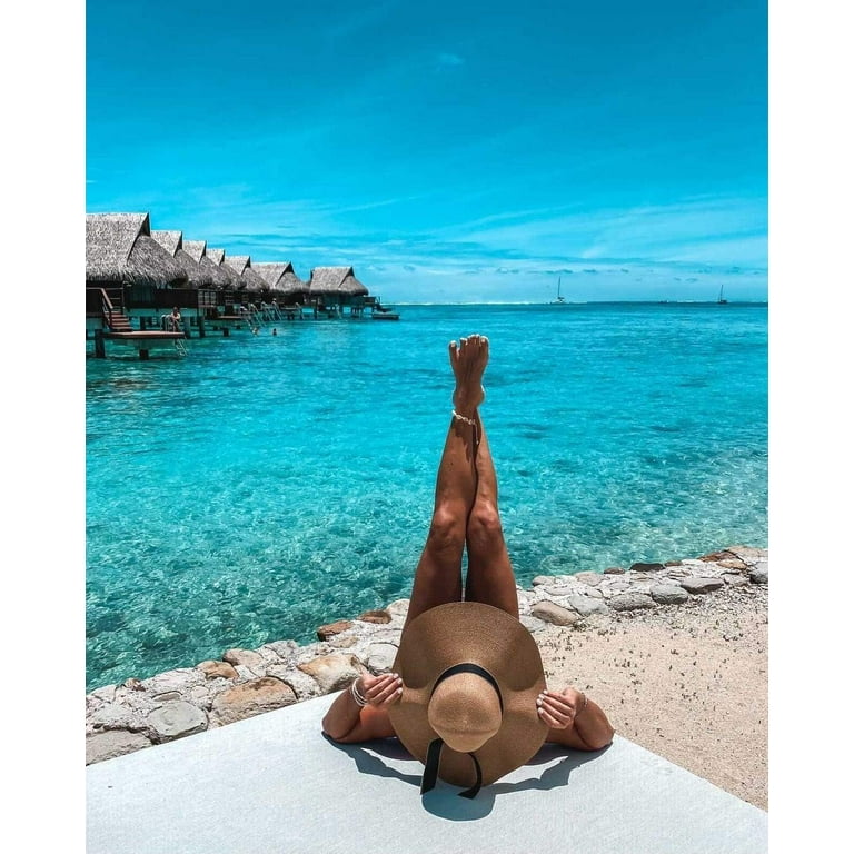 Womens 5.5 Inches Big Bowknot Straw Hat Large Floppy Foldable Roll up Beach Cap 1 pcs Womens 5.5 Inches Big Bowknot Straw Hat Large Floppy  main image 2