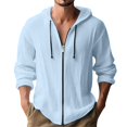 thumbnail image 3 of Dwelliawo Men's Fashion Hoodies & Sweatshirts Zip Up Long Sleeve Linen Sweatshirt Summer Lightweight Tops Drawstring Hoodies Sky Blue 3XL, 3 of 5