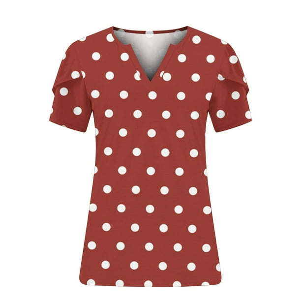 Pisexur Womens Plus Size Tops Polka Dots Petal Sleeve V Neck Short Sleeve  Blouse Tops Oversized T Shirts for Ladies,XL-5XL