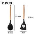 thumbnail image 2 of Wood and Silicone Kitchen Utensils Set, Utensil and Lid Rest,Wood Handles, Nonstick Utensils Cooking SetSoup spoon + leaking spatula (black), 2 of 5