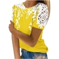 thumbnail image 1 of Camisas de Manga Corta para las Mujeres Impresión Cuello Redondo Suéter Encaje Camisa, Blusa de Verano Casual para las Mujeres, 1 of 4