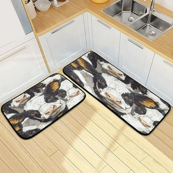 Kitchen Rugs and Mats【2 PCS】Non Skid Milk Cow Pattern Creative Kitchen Mat