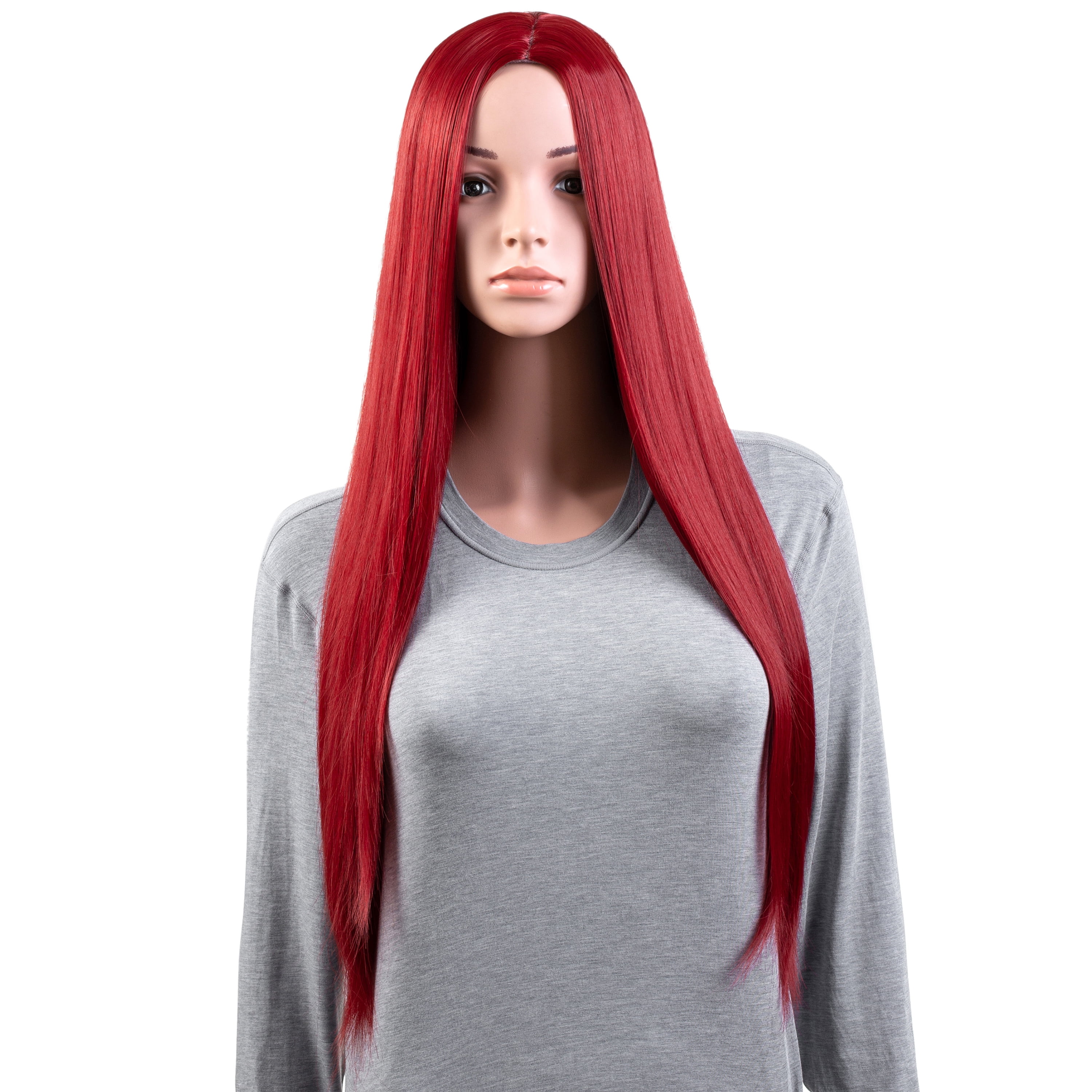 Onedor 31 Inches Long Straight Red Synthetic Hair Women Full Head Cosplay Wig with Wig Cap