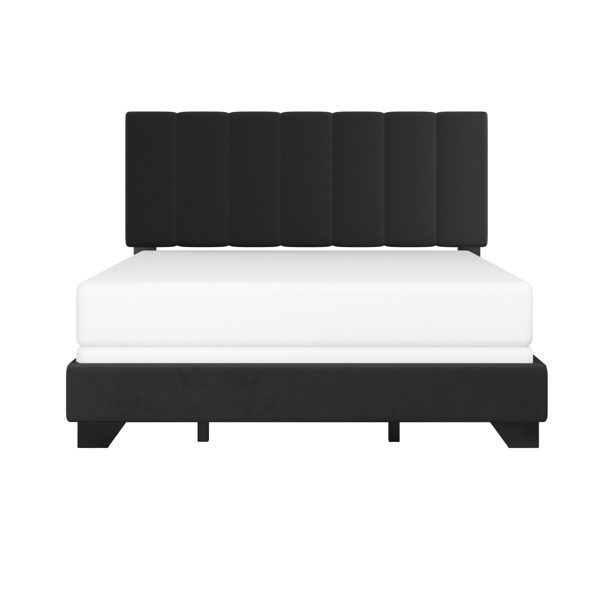 Reece Channel Stitched Upholstered Queen Bed, Black, by Hillsdale Living Essentials