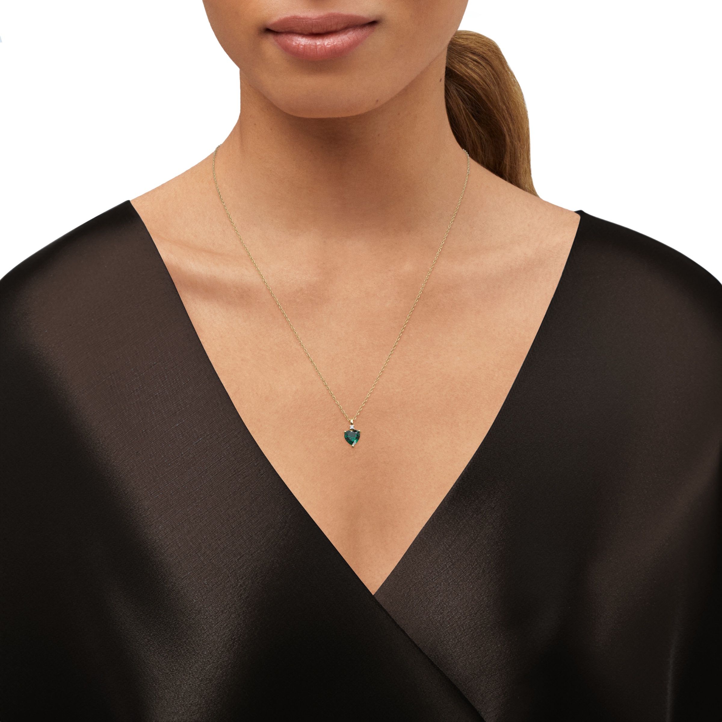 Brilliance Fine Jewelry Simulated Emerald Heart Pendant in 14KT Gold Plated Sterling Silver