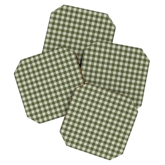 Society6 Colour Poems Gingham Pattern Moss Set of 4 Coasters