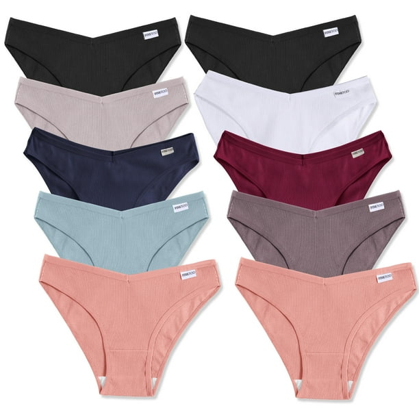 FINETOO Womens Cotton Underwear Soft Stretch Bikini Panties High Cut ...
