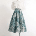 thumbnail image 3 of Falda acampanada de cintura alta y adelgazante de corte A con diseño plisado estampado en azul y blanco, nueva de 2024, ajustada para mujer, 3 of 5