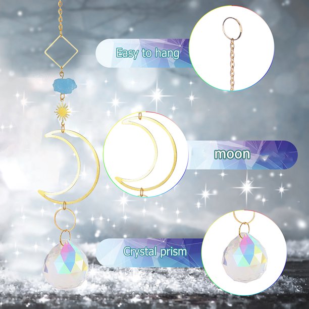 Adorno de cristal con forma de luna y estrella joyería hecha Wdftyju a mano campanilla de viento para jardín decoración de fiesta