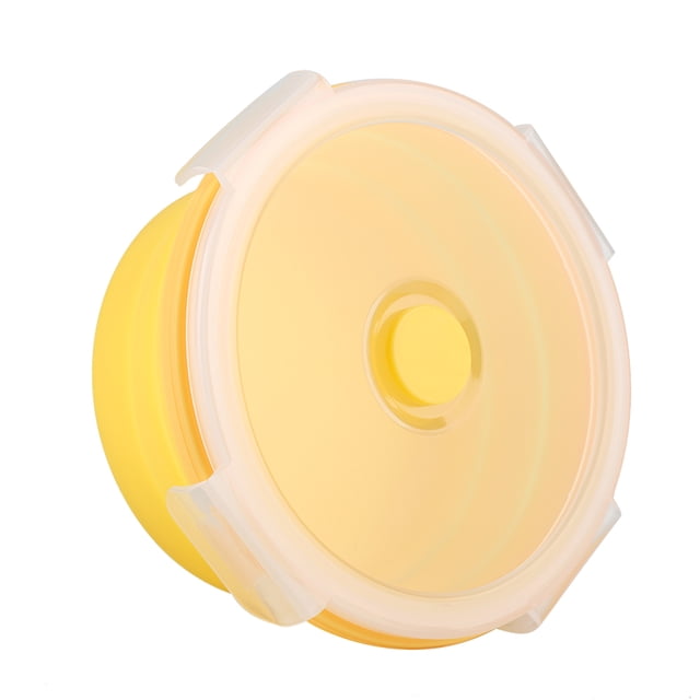 Comida 500ml Caja De Silicona Redonda Fiambrera Plegable Contenedor De Comida Para Microondas Amarillo