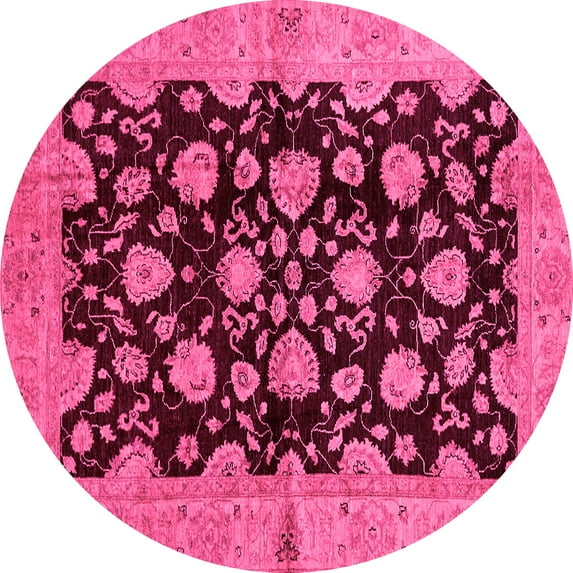 Ahgly Company Indoor Round Abstract Pink Modern Area Rugs, 5' Round