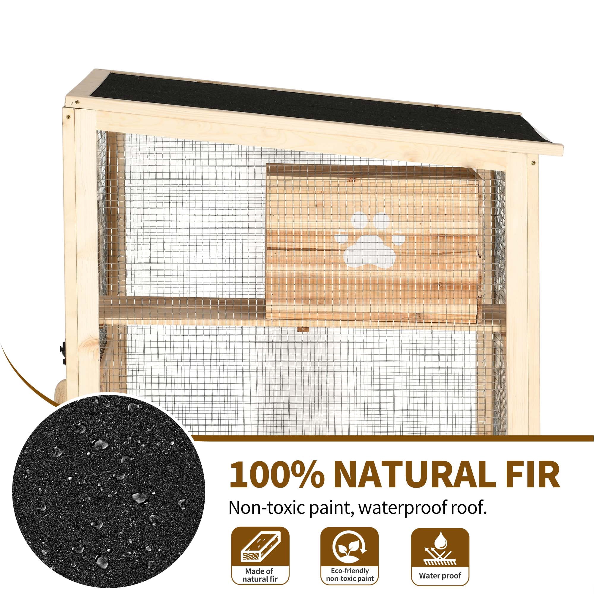 Uforic Catio Outdoor Cat House with Wheels,Wooden Cat Enclosure Resting Box with 4 Platforms, 71 inch Kitten Condo Pets Cage, Brown