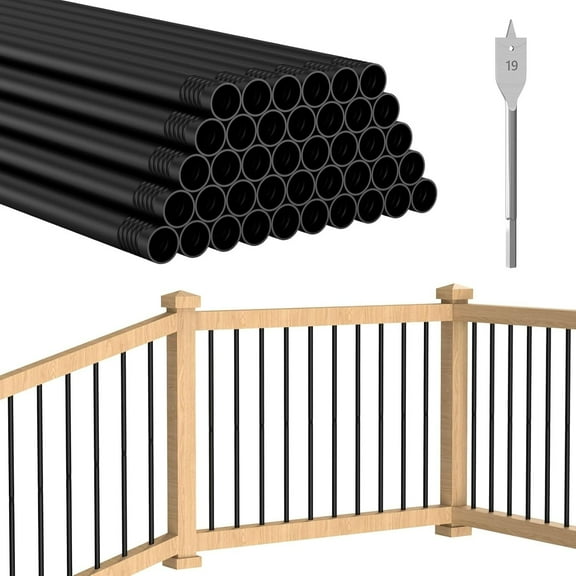 40 Pack 32" H Round Tube Deck Balusters, 3/4" Diameter Hollow Round Black Balusters for Deck Railing, Metal Deck Baluster Staircase Spindles for Railing Fencing Porch