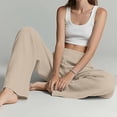 thumbnail image 5 of Outfmvch Flowy Pants for Women Flowy Wide Leg Drawstring High Waist High Waisted Linen Pants Women' S Culottes Women's Culottes Wide Leg Linen Pants with Side Pockets Baggy Straight Leg Beige S-2XL, 5 of 9