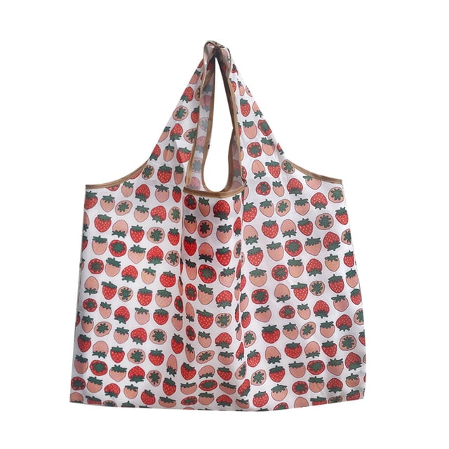 Folding Shopping Bag Fruit Animals Pattern Large Handbag Fashion Printing Ripstop Large Capacity Sundries Storage Tote Sports Strawberry