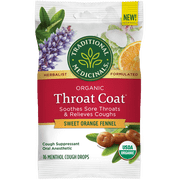 (Pack of 12), Traditional Medicinals Throat Coat® Sweet Orange Fennel Lozenges, 16 pcs