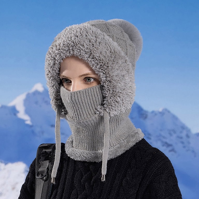 Winter 3-in-1 Beanie Scarf Mask Set Knitted Warm Ski Accessory Windproof Knitted Hat With Face Cover Beige 3 In 1 Winter  main image 3