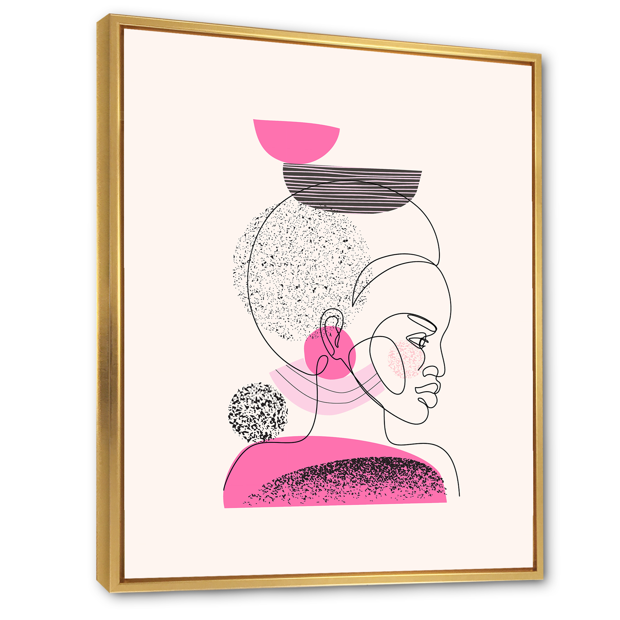 Designart 'One Line Portrait of Afro American Women V' Modern Framed Canvas Wall Art Print
