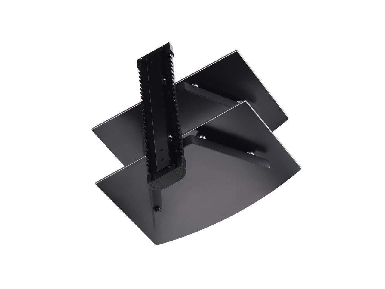 StarTech Dual Floating Wall-Mounted AV Shelves, Adjustable Height Shelf For Under TV, Organize A/V Equipment On Black Tempered Glass Shelves (2B-WALL-MOUNT-SHELF)