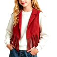 thumbnail image 2 of Coerni Girls Fringe Vest Notched Collar Faux Suede Tassel Gilet Sleeveless Open-Front Leather Jacket Halloween Hippie Party Cowgirl Waistcoat, 2 of 7