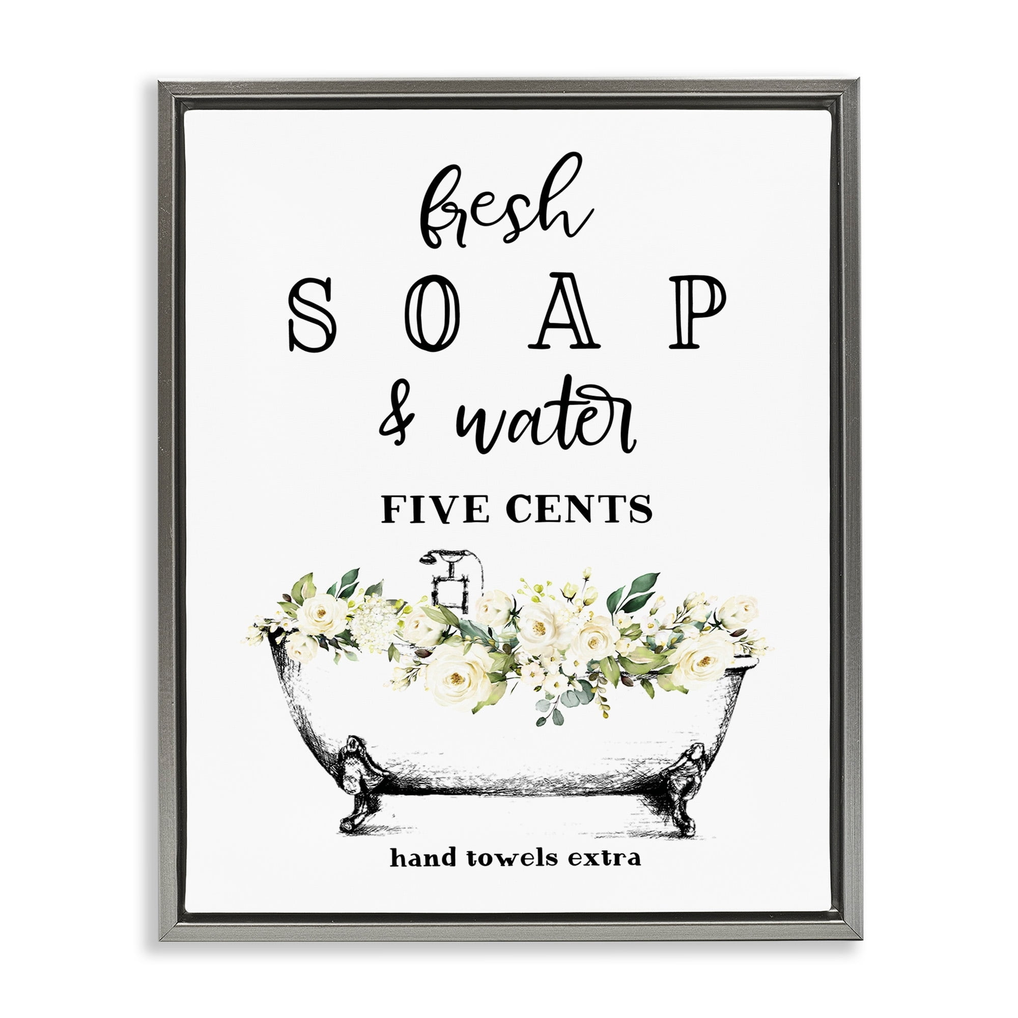 Stupell Industries Fresh Soap And Water Bath Tub Bathroom Design Luster Gray Framed Floating Canvas Wall Art, 16x20, by Lettered and Lined