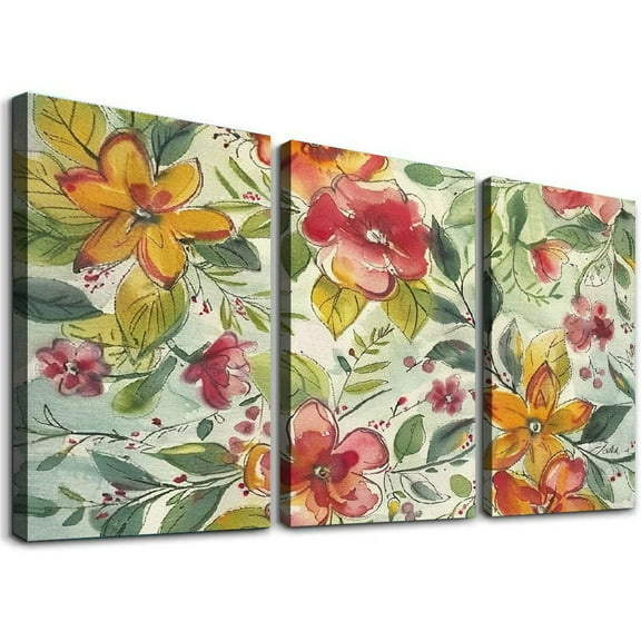 Shadudu Flowers Green Leafy Branch Canvas Print Triptych Set for Home Wall Decor, 12x16 Inches (3 Pieces) 12"x16"x3pcs