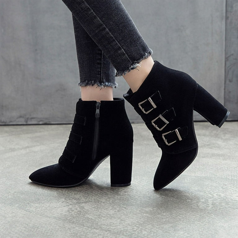 Black suede best sale buckle ankle boots