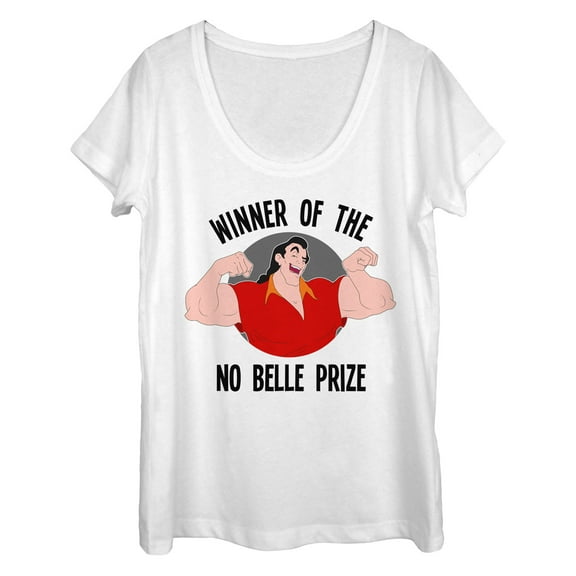 Women's Beauty and the Beast Gaston No Belle Prize  Scoop Neck White Small