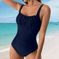 thumbnail image 2 of Clearance! Hontri Women's Solid Color Pleated Suspender Fashionable Swimsuit One Piece Swimsuit Women Navy L, 2 of 6