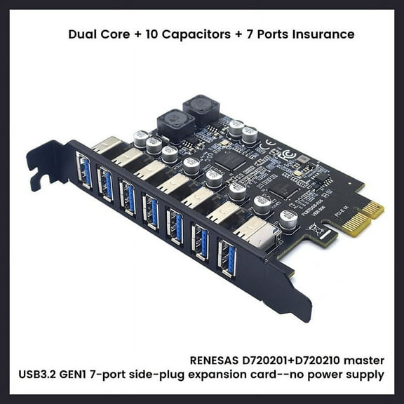 USB 3.2 Pci Express Adapter E to 7 Ports USB3 Gen1 Expansion Card Pci-E Extender