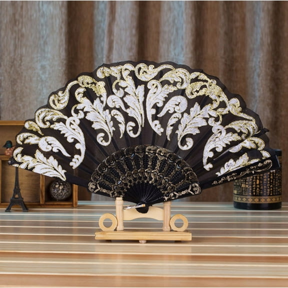 Bifavgk Hand Fans For Women Foldable Folding Fans Handheld Chinese Style Dance Wedding Party Lace Silk Folding Hand Held Flower Fan Black Handheld Fan Hand Fan Hand Held Fan Black
